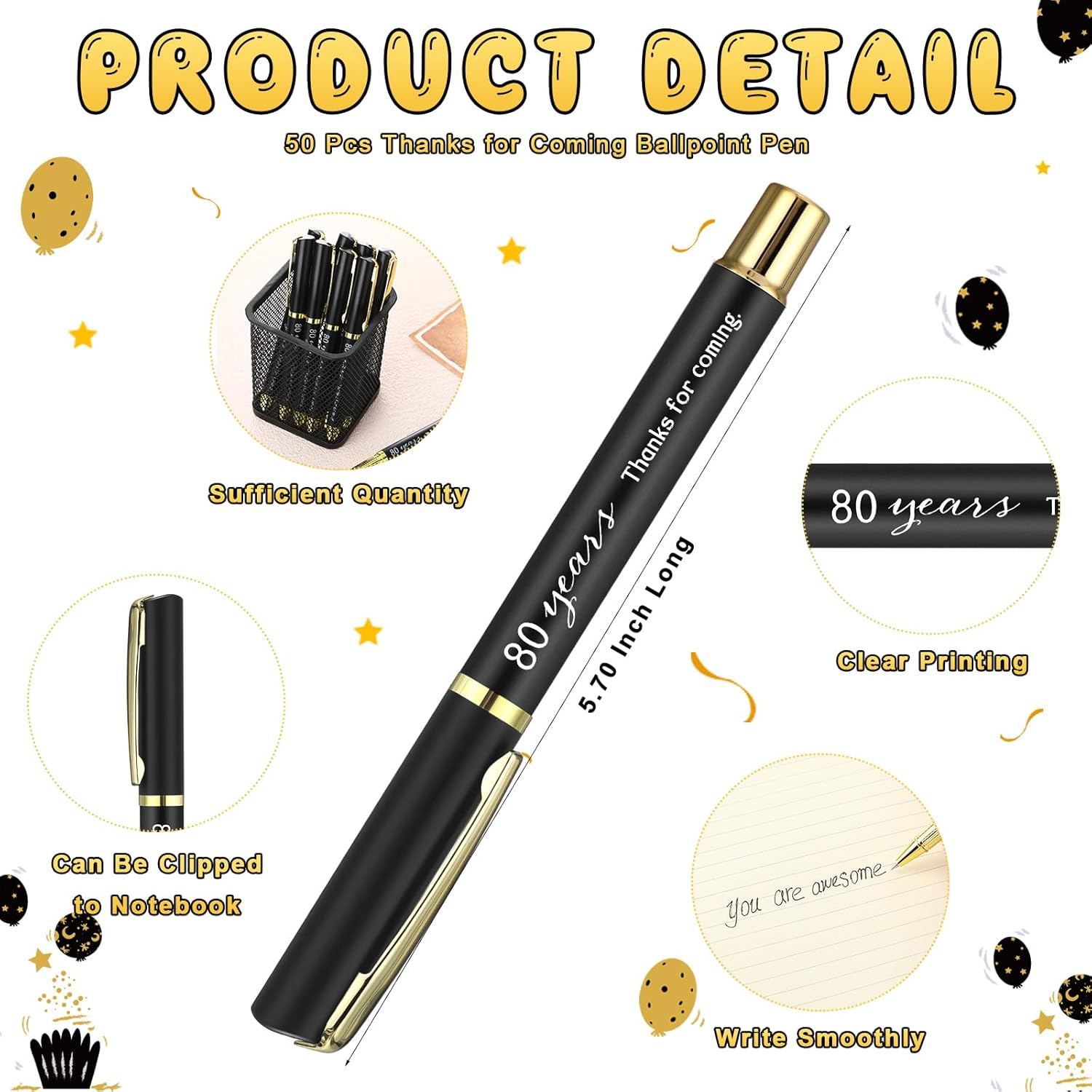 Spakon 50 Set 80th Birthday Party Favor for Guest Anniversary Party Favor Golden Birthday Bookmark Thanks for Coming Pen with Tag Appreciation Gifts for Women Men Wedding New Year - Image 3