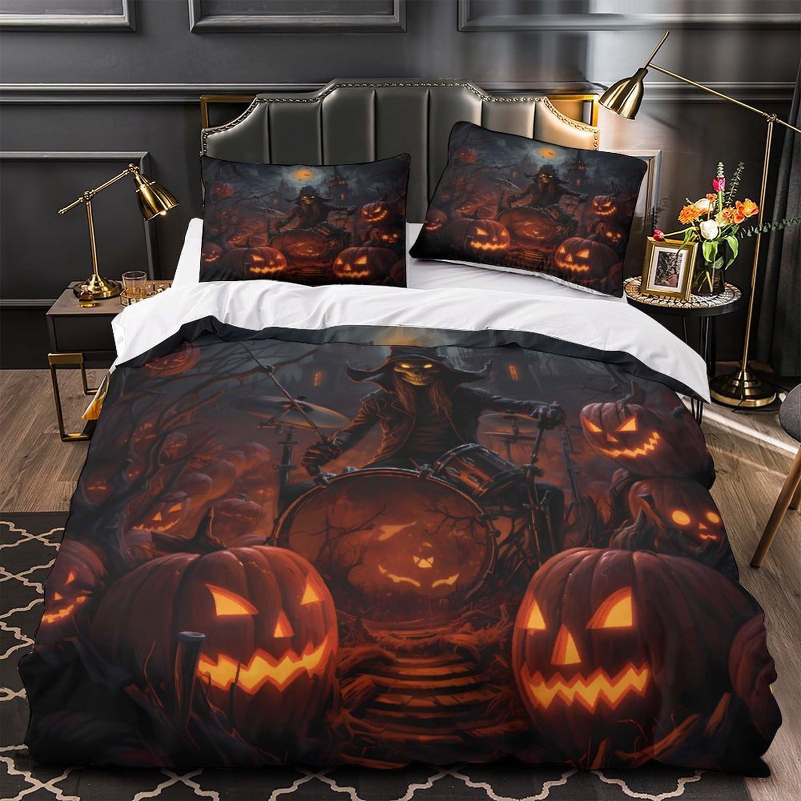 Housse de couette Halloween chauve-souris parure lit 135x200cm ado
