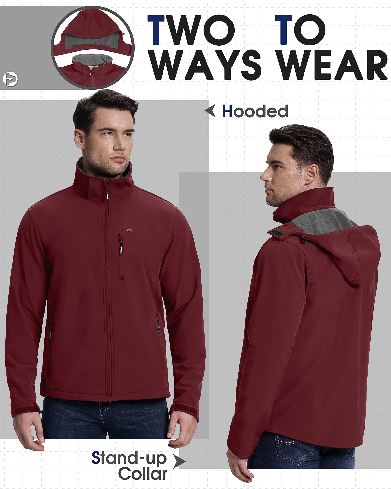 33,000ft Chaquetas impermeables para hombre, forro polar, chaqueta softshell, múltiples bolsillos, abrigo resistente al viento con capucha desmontable