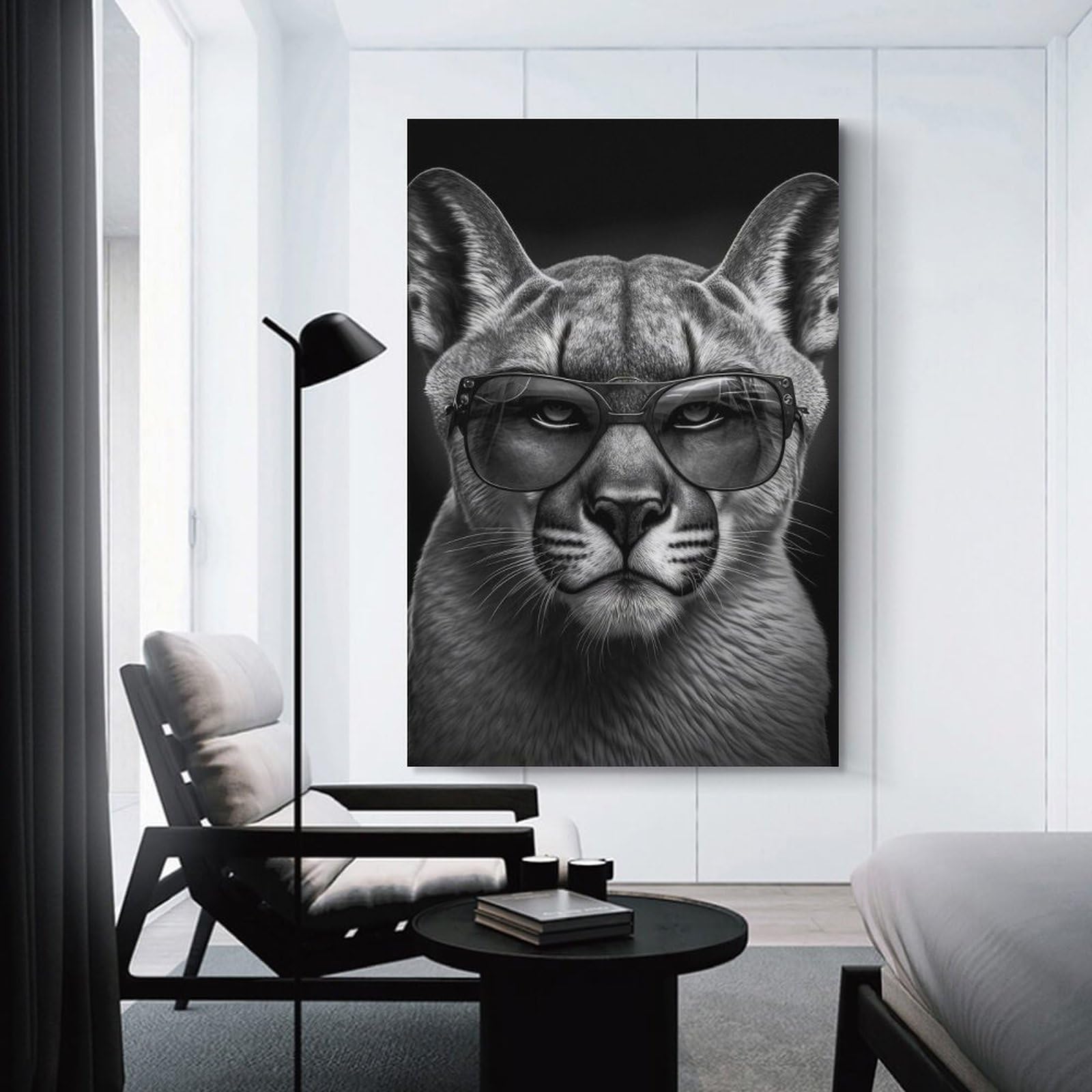Junmoney Unframe-Style-20 Portrait Of A Cougar Canvas Wall Art, 24X36inch(60X90cm), For Bedroom, Guest Room Or Reading Nook, Decorative Wall Art For Cosy Rooms