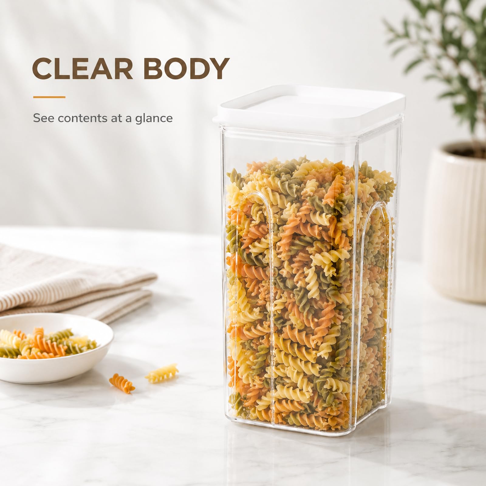 Barattolo Alimentare in Plastica con Coperchio (1500ml), Contenitore Ermetico per Alimenti, per Conservare Cereali, Farina, Chicchi di Caffè e Pasta