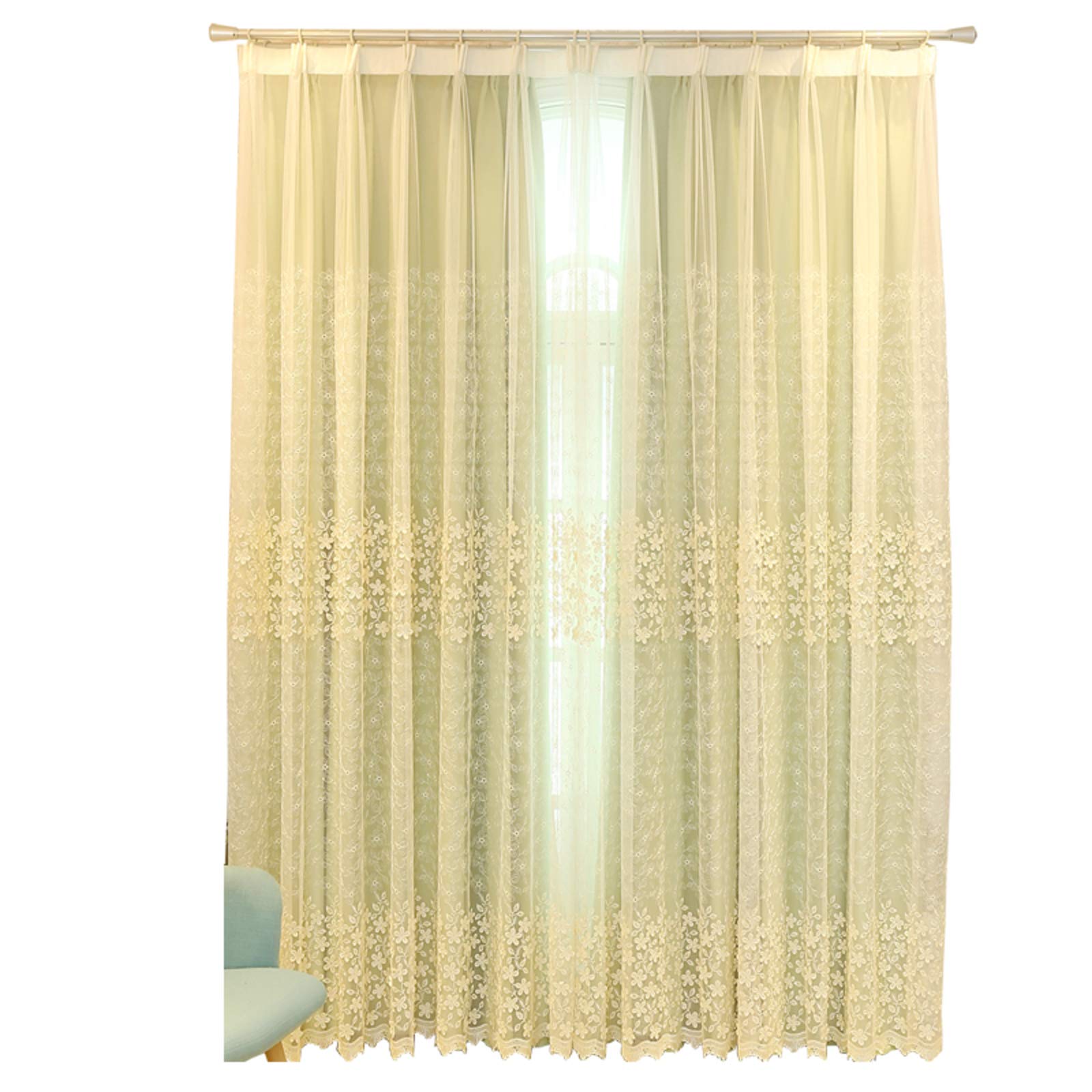 Broderie délicate voile rideau beige grand format 250x270cm pour salon