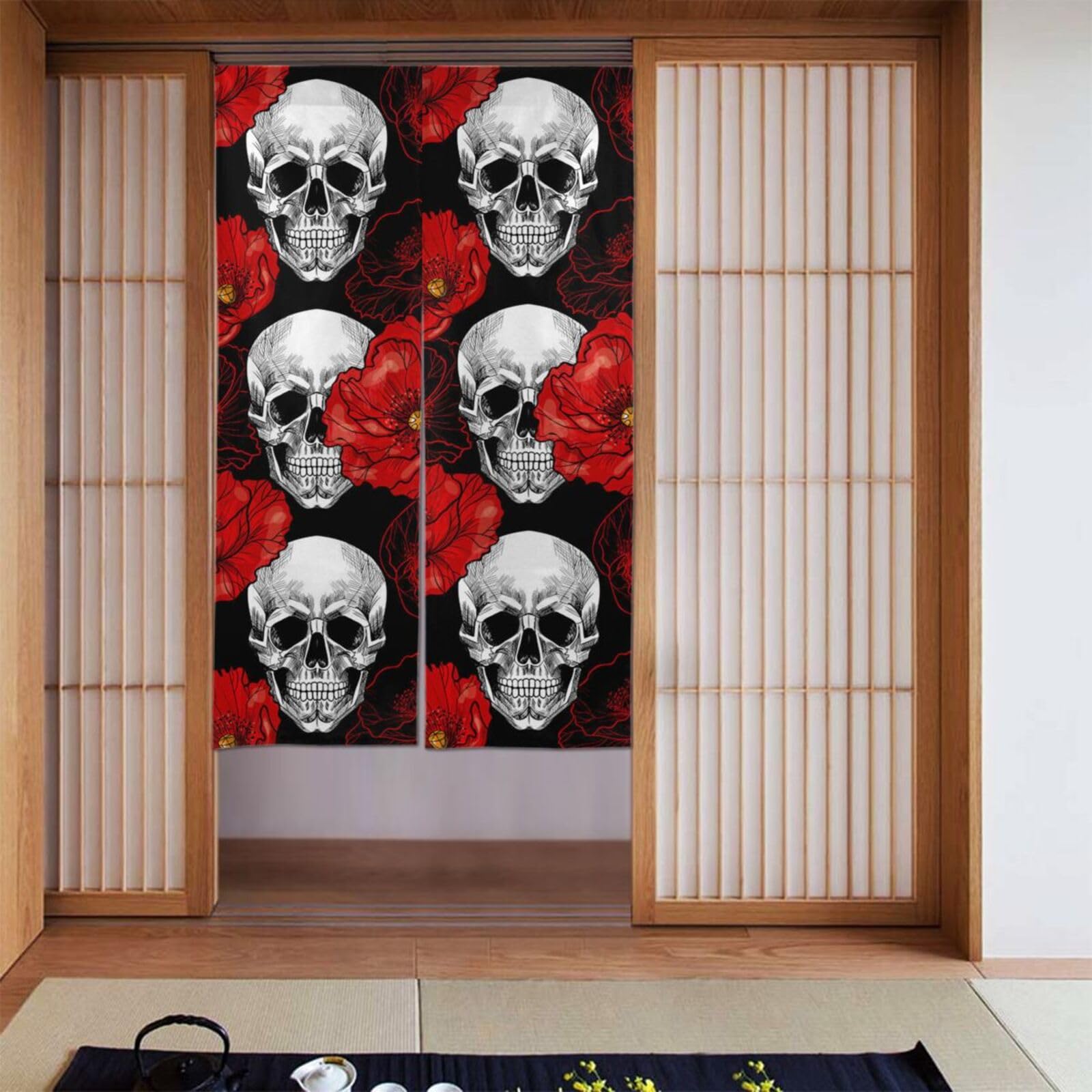 SEWACC Halloween Fenstervorhang – Totenkopf-Spitzenvorhang, 97x102 Cm, Schwarz, Für Tür & Fenster