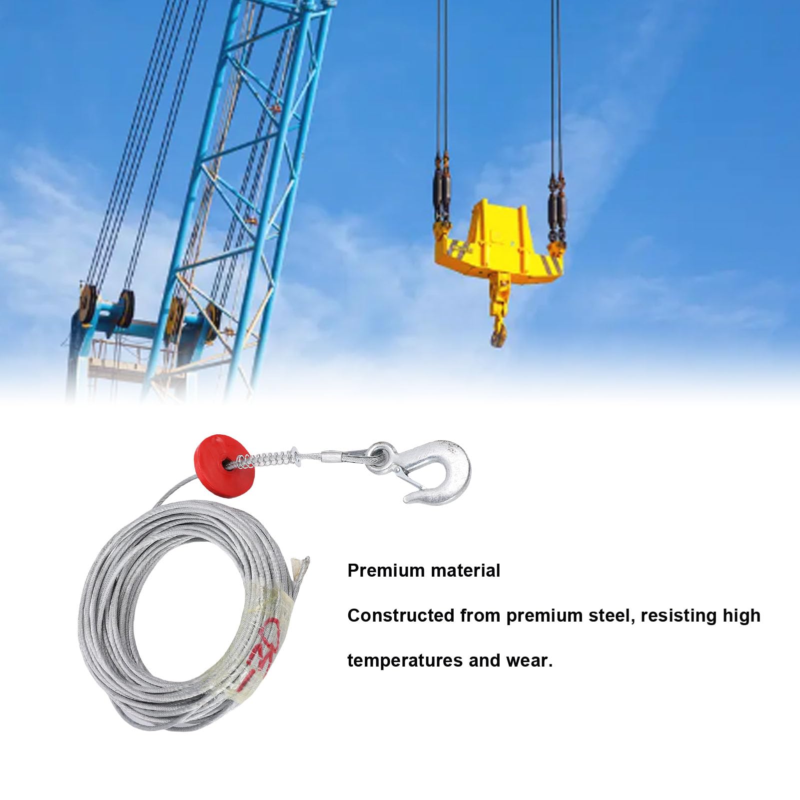 LICAEVEY Cable de Cabrestante, Rodamiento de Carga de 6 Mm, 30 M, 17637 LB, Acero Universal Antitorsión para Grúa y Camión de Remolque