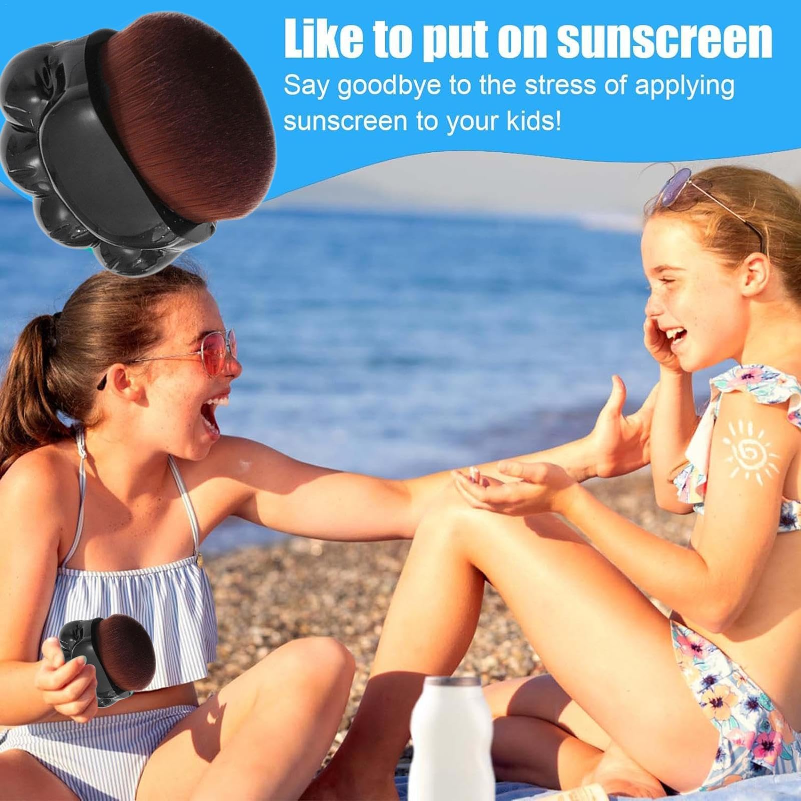 glylo Kids Sunscreen Applicator, 3 PCS Cute Sun Cream Brush, Sunscreen Buddy Brush with Protective Cap, Sunscreen Lotion Applicator, Mixed Liquid Sunscreen Brush, For Kids, Adults, Travel, Black