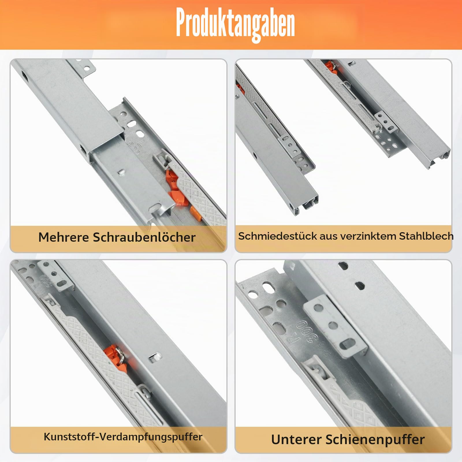 Unterbau-Schubladenschiene Unterbau-Schubladenauszug Ausziehbare Regalschienen Vollauszug Soft Close Unterbau-Schubladenschiene Ausziehbares Regal für Küchenschrank Vorratskammer Schublade