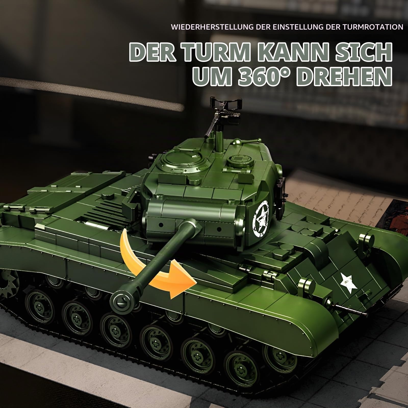 M26 Pershing Schwerlastpanzer Bausteine Bausatz, 1703 Stück WW2 Armee Modelle Panzer Spielzeug, Waffen Krieg Fahrzeuge Klemmbausteine, Ideen Militärische Geschenke für Jungen Kinder Erwachsene