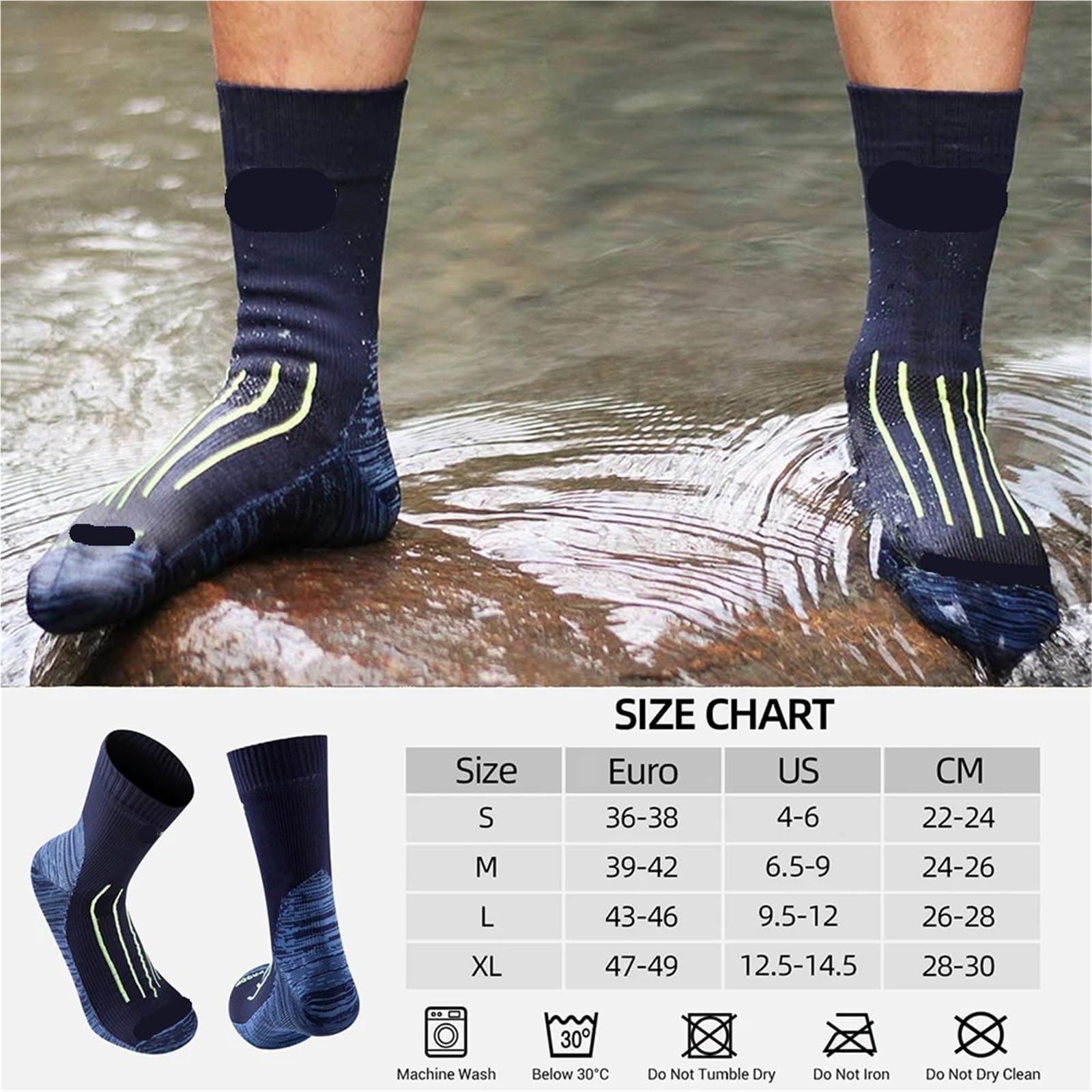 Chaussettes imperméables for Hommes, randonnée, équitation, Ski, Cyclisme, Camping, pêche, Sport, Neige, Chaussettes Thermiques Chaudes d'hiver, membranes PORELLE