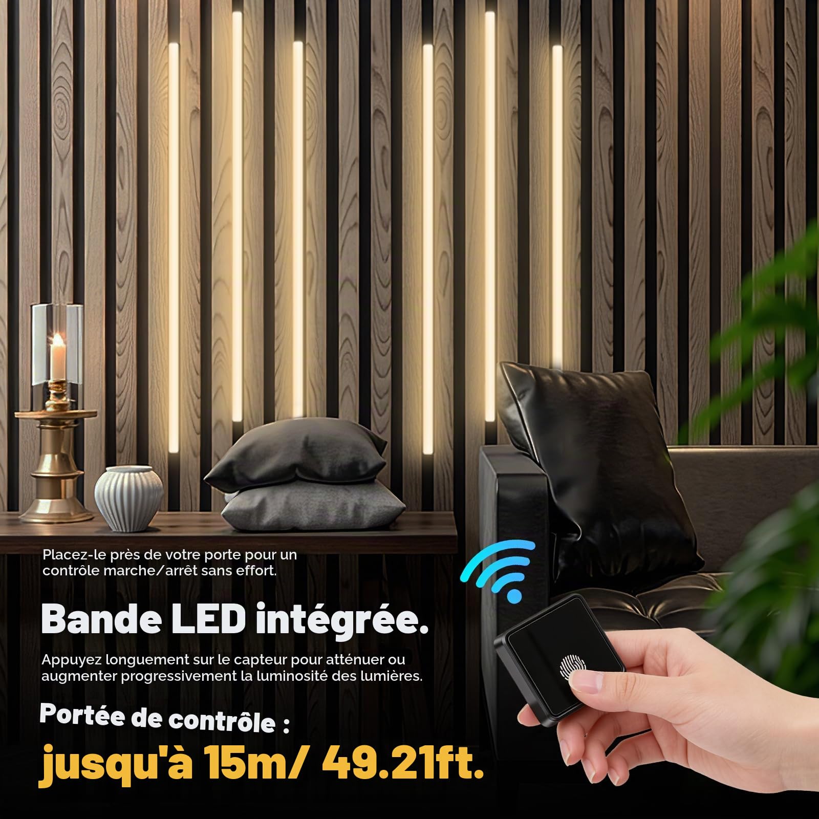 éclairage Pour Panneaux Acoustiques, Intensité Variable Sécable Avec Bande LED Intégrée 6 X 100cm Blanc Chaud Et Capteur Tactile Installation Facile Pour Panneaux Acoustiques (6 Bandes Lumineuses)