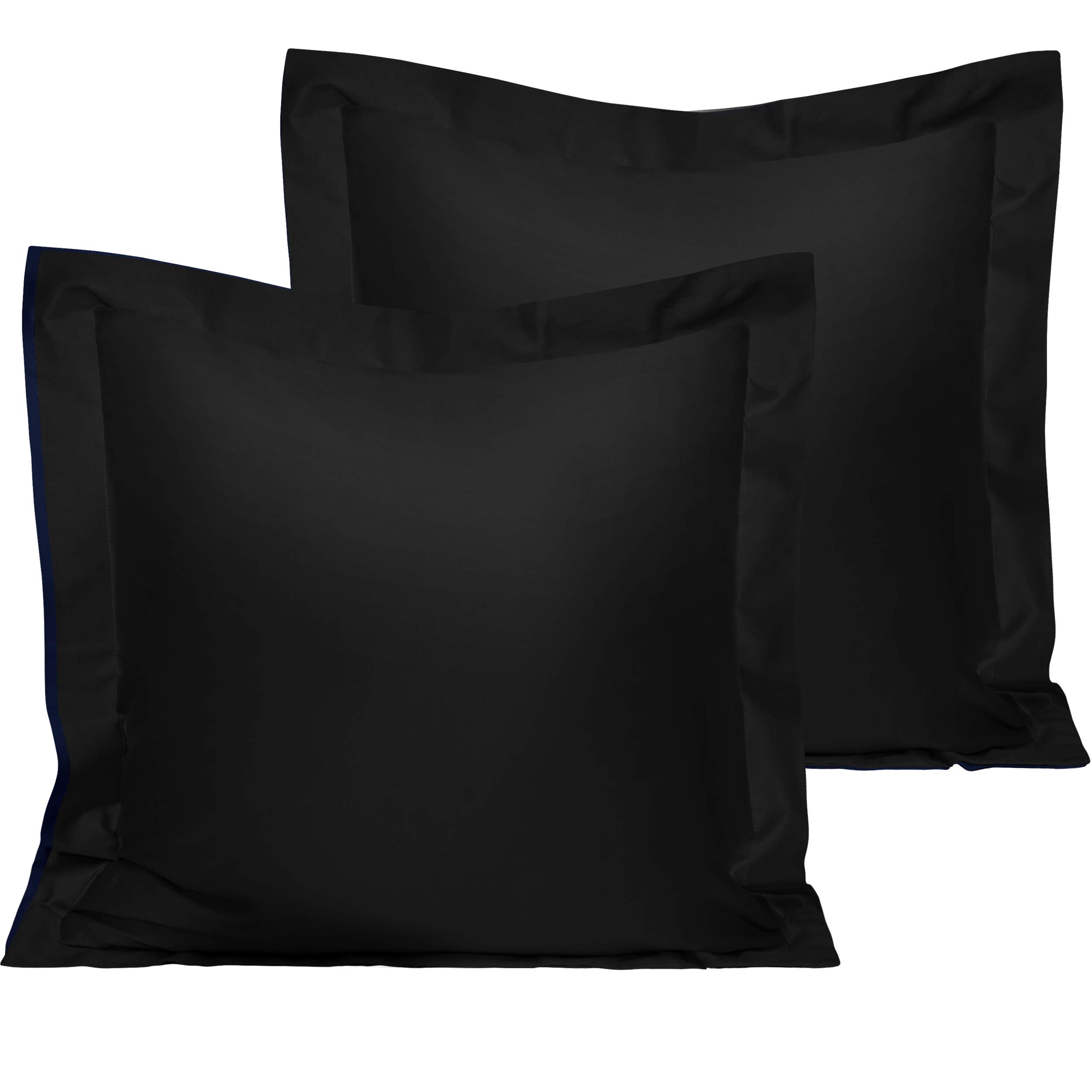 NTBAY Paquete de 2 fundas de almohada europeas de 500 hilos, 100% algodón egipcio, súper suaves y transpirables, fundas de almohada cuadradas, 26 x 26 pulgadas, color negro
