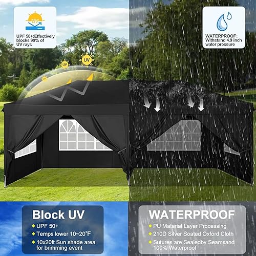 Miniatura 4 de COBIZI - Toldo desplegable de 10 x 20 pies con 6 paredes, impermeable y con protección UPF 50+, ideal para bodas, fiestas, eventos al aire libre y