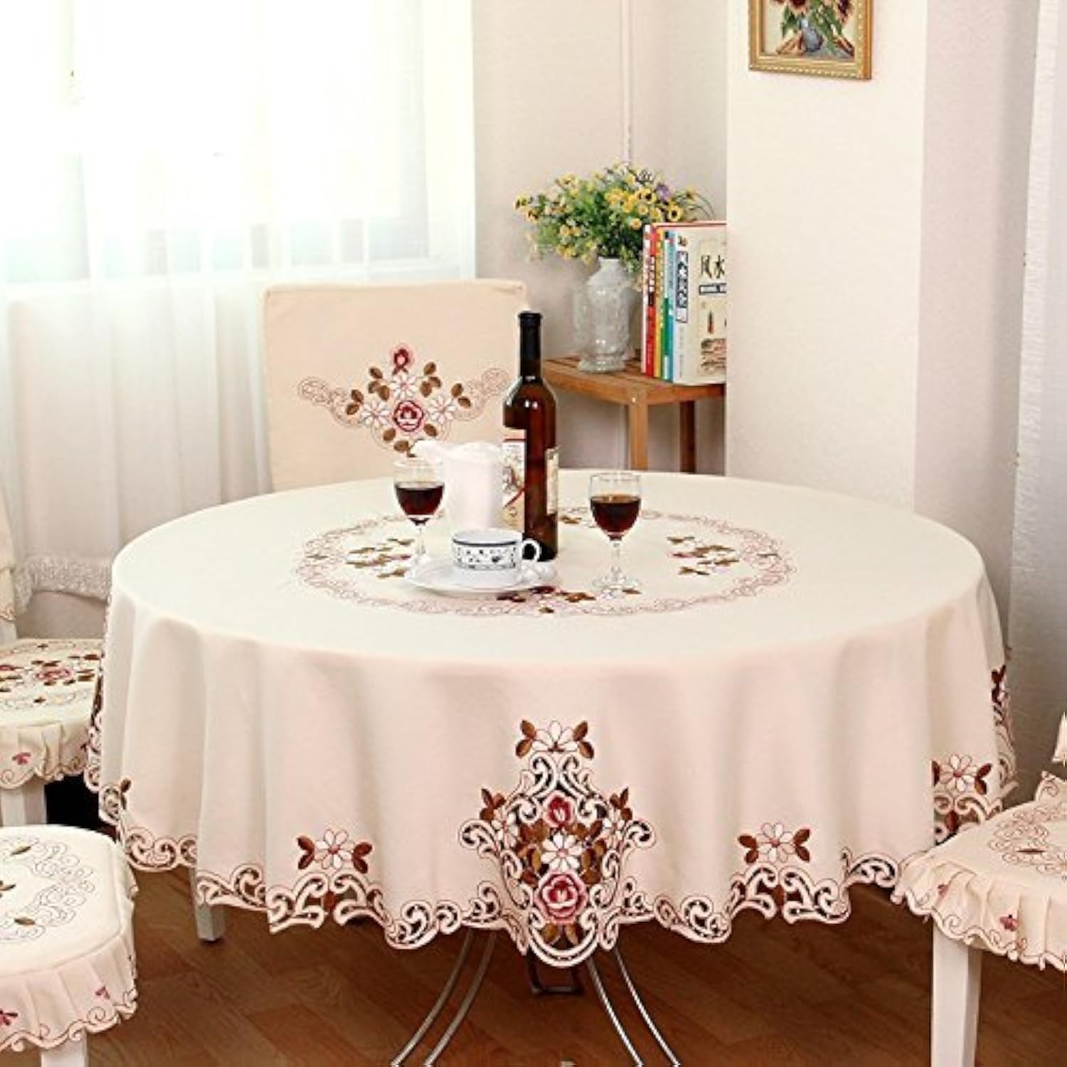 FADFAY Home Textile,Modern American Country Style Vintage Handmade Table Cloth,Designer Round Table Cloth,Wedding Round Tablecloth