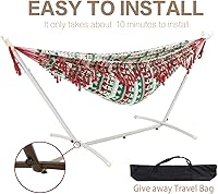 Vista 7 de PNAEUT Hamaca doble de decoración navideña con soporte de acero que ahorra espacio incluido para 2 personas, resistente al aire libre, jardín