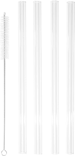 Pajitas de vidrio reutilizables, 4 piezas con cepillo de limpieza, 0.35 pulgadas de diámetro, sin BPA, no tóxicas, ideales para batidos, cócteles