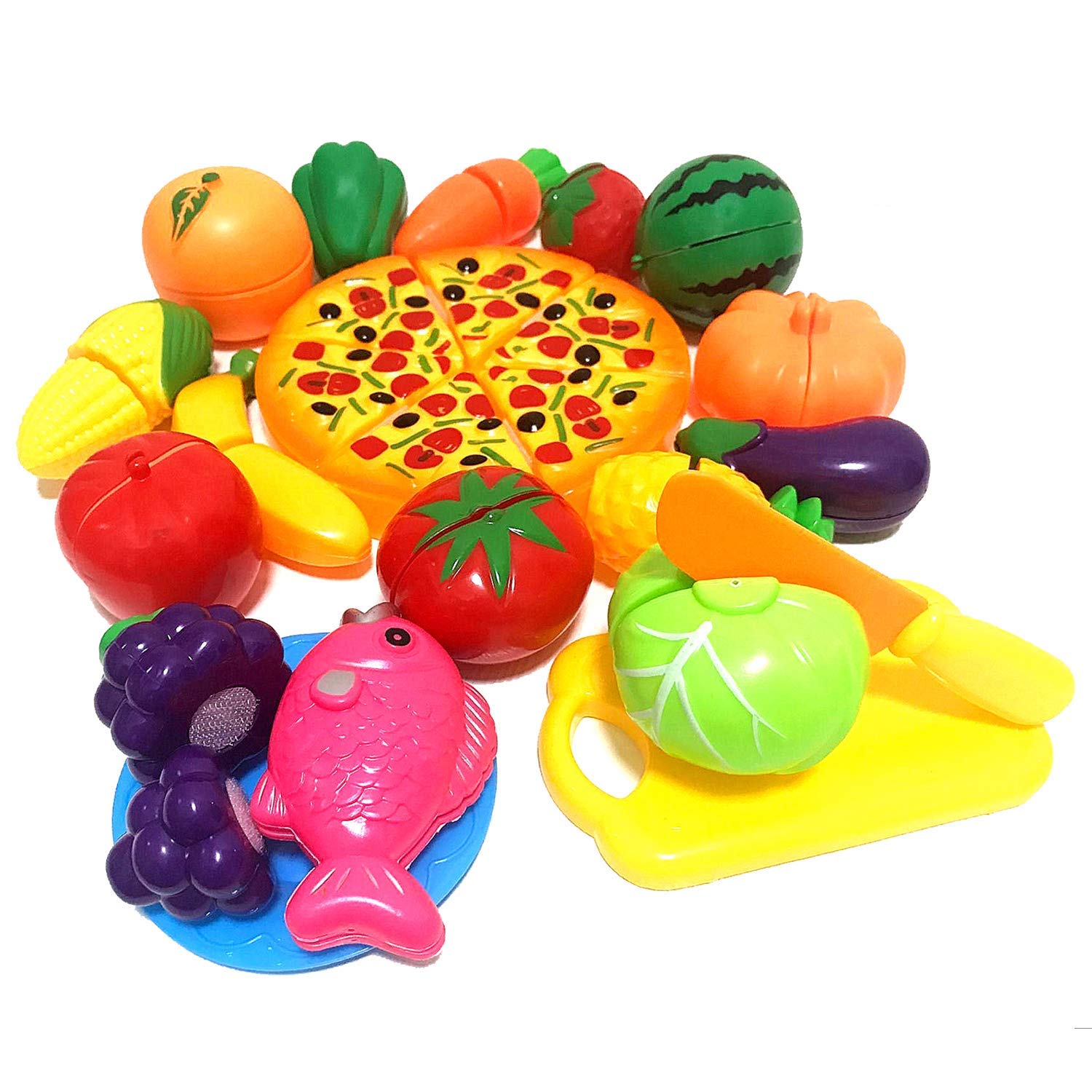 Sponsored Ad – 24PCs Pretend Play Food Set Cutting Food Play Sets, Kitchen Foods Fun Cutting Pizza Fruits Vegetables Puzzle Educational Set