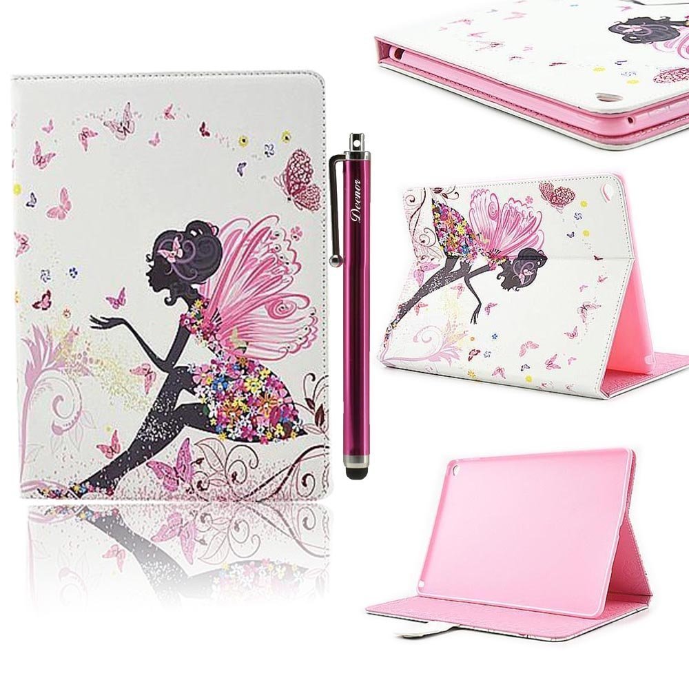 iPad 2 iPad 3 iPad 4 Case, iPad 2 iPad 3 iPad 4 Cover, Deenor [Free Screen Protector & Stylus] Big butterfly girl Design Case PU Leather Cover Stand Case for Apple iPad 2 iPad 3 iPad 4 .(Big butterfly girl)