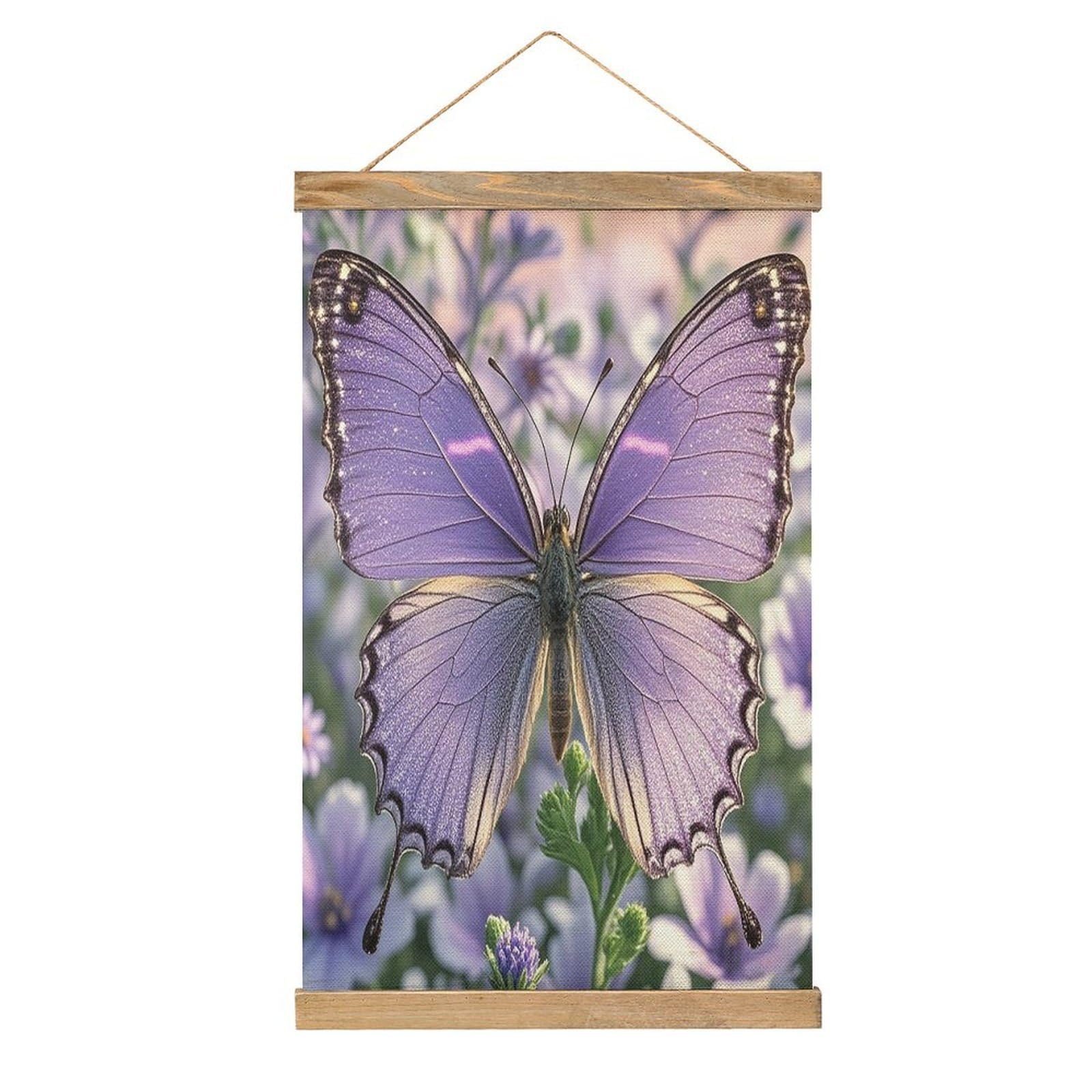 FekiLoot Lovely Purple Butterfly Wall Art Poster Hanger Frame Linen Wall Art Decor Vintage Hanging Poster Hanging Wall Decor Rustic Retro Wall Art Print for Living Room Decor 20.4 X 13.1Inches
