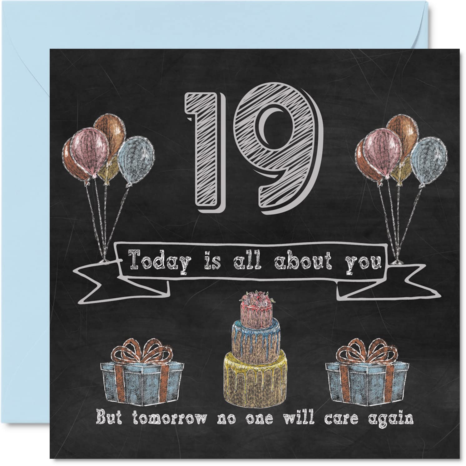 Funny 19th Birthday Cards for Men Woman - Chalk Blackboard - Happy Birthday Card for Nephew Daughter Son Sister Brother Granddaughter Niece Grandson Cousin, 145mm Humour Banter Greeting Cards