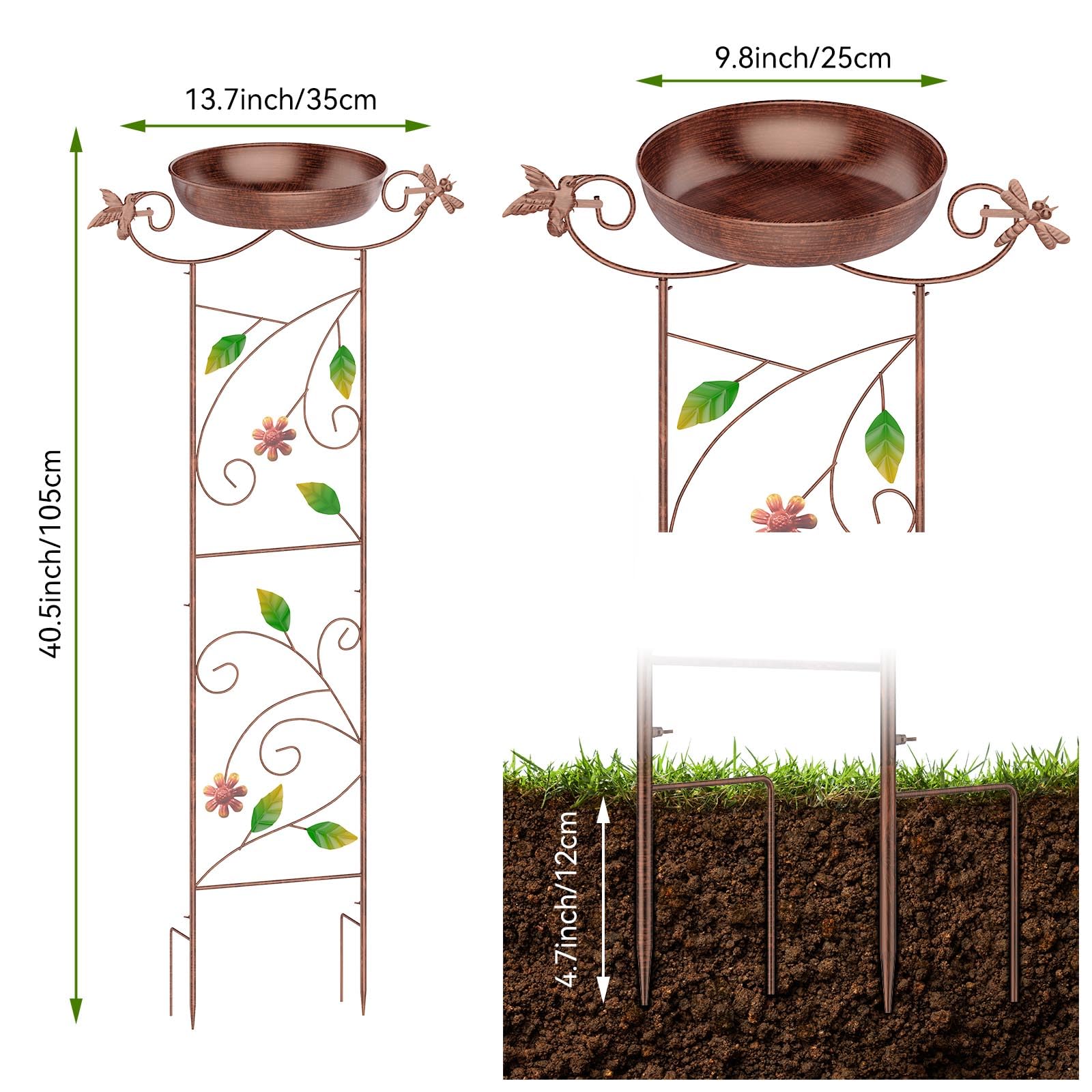 CADUKE Lote de 2 bebederos para pájaros con Enrejado para jardín, bebederos de Metal de 103 cm de Altura con Motivos de colibríes, bebederos Decorativos con comederos para jardín, Patio y césped