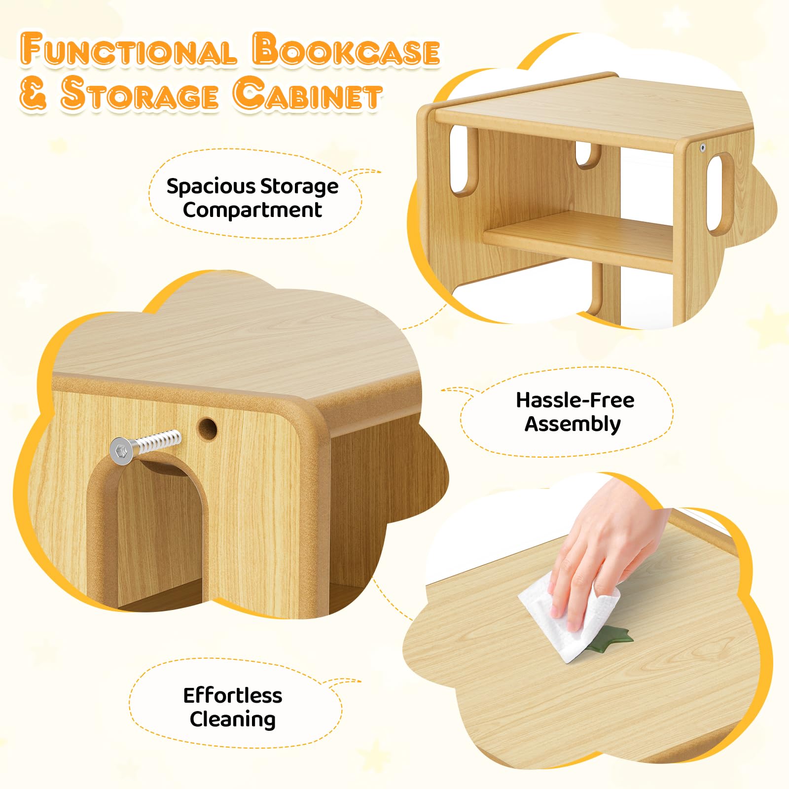 Children's Feeding Table and Chair Set, Montessori Wooden Children's Table, Game Desk with Storage Space, Suitable for Children to Read, Play, Eat