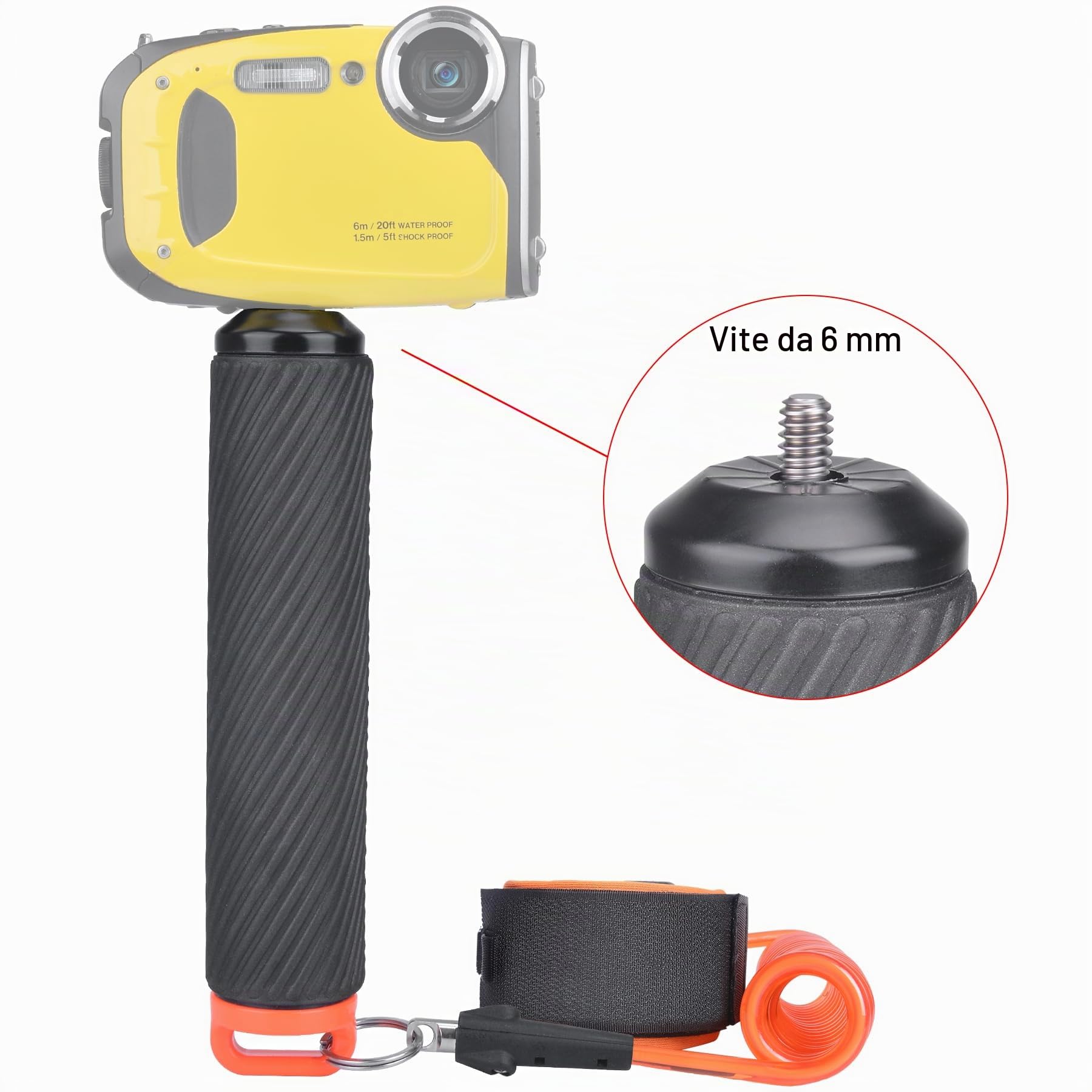 Impugnatura Galleggiante Bastone Impermeabile in Alluminio Selfie con Testa Supporto per Action Cam con Cinturino da Polso Kit Subacqueo per GoPro Hero 12 11 10 9 8 Insta360 DJI