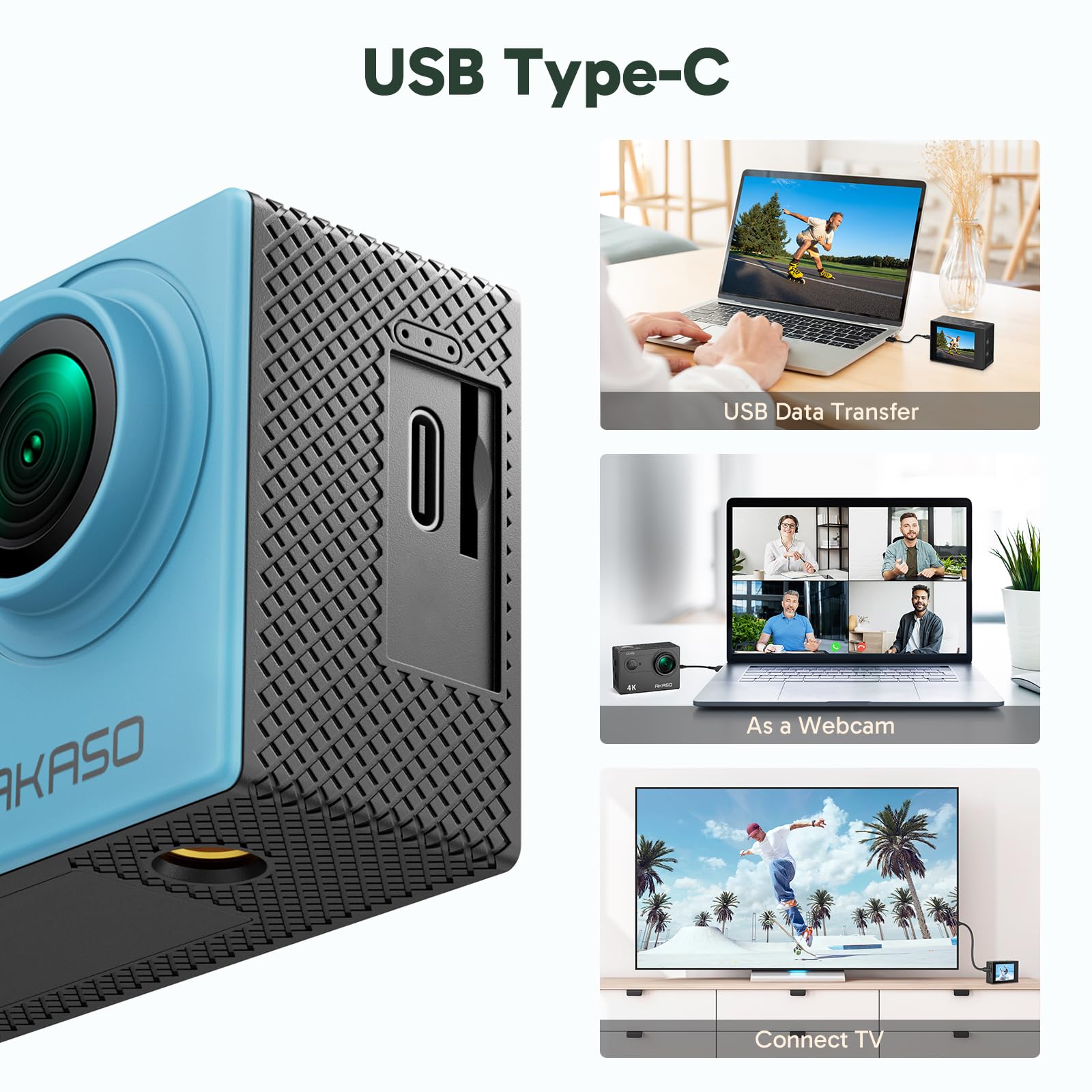 AKASO EK7000 4K30FPS 20MP WiFi Action Camera with EIS Ultra HD 131FT Waterproof Underwater Camera Remote Control 4X Zoom Support External Microphone: Blue