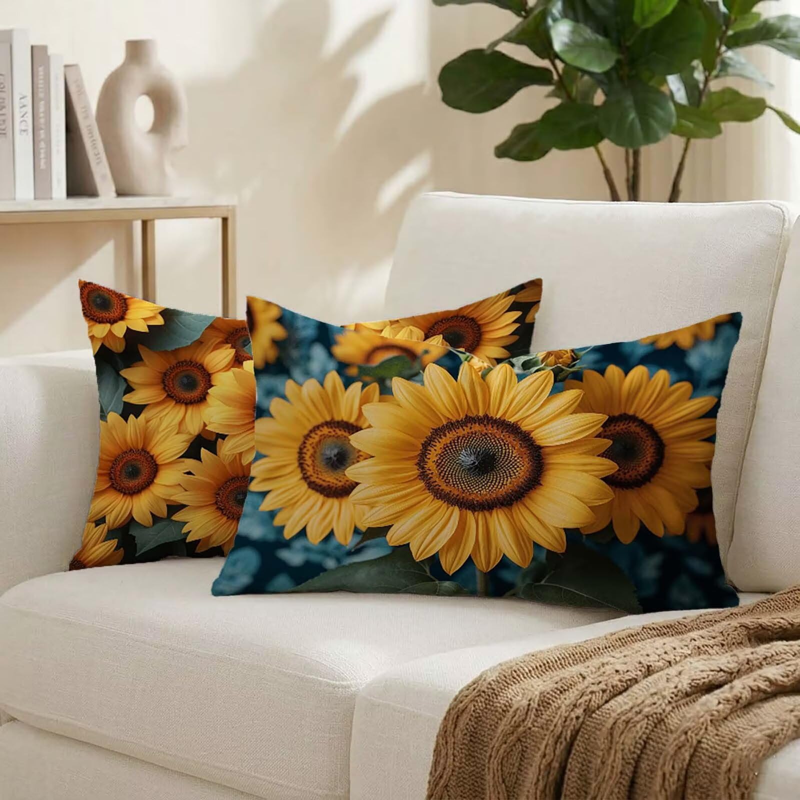 Housse coussin exterieur 40x80 cm lot de 2 jaune tournesol en lin