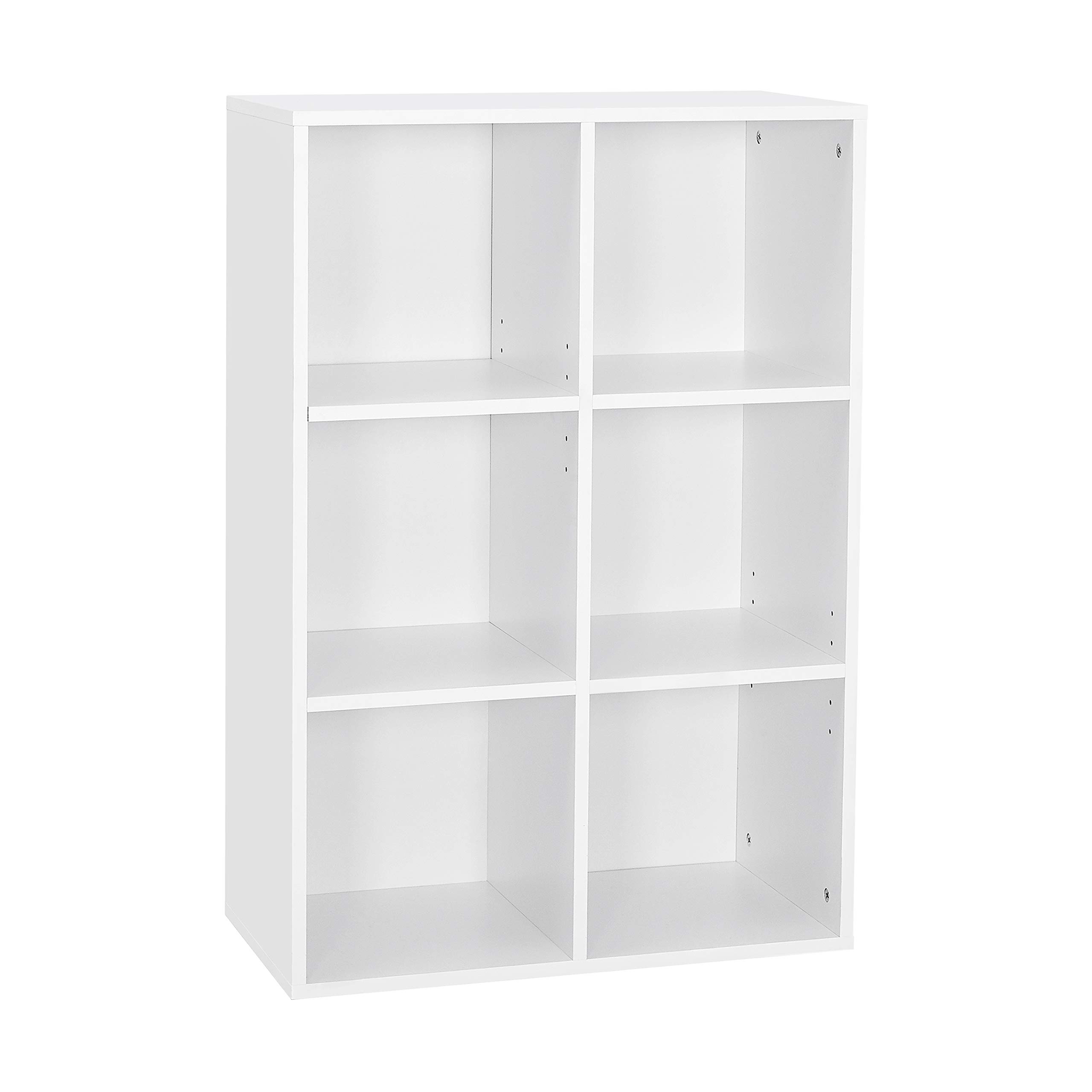 Mondeer Bücherregal, Regal mit 6 Fächer aus Holz, Weiß Modern für Wohnzimmer Arbeitszimmer, 60.5x30.3x90cm