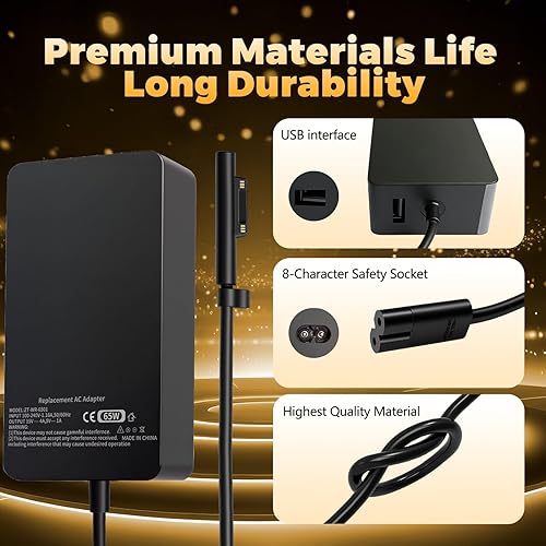 Miniatura 4 de 65W Surface Pro Laptop Charger Replacement for Microsoft Surface Pro 10, 9, 8,Surface Go Tablet, Surface Book 3,2,1,Windows Surface Laptop