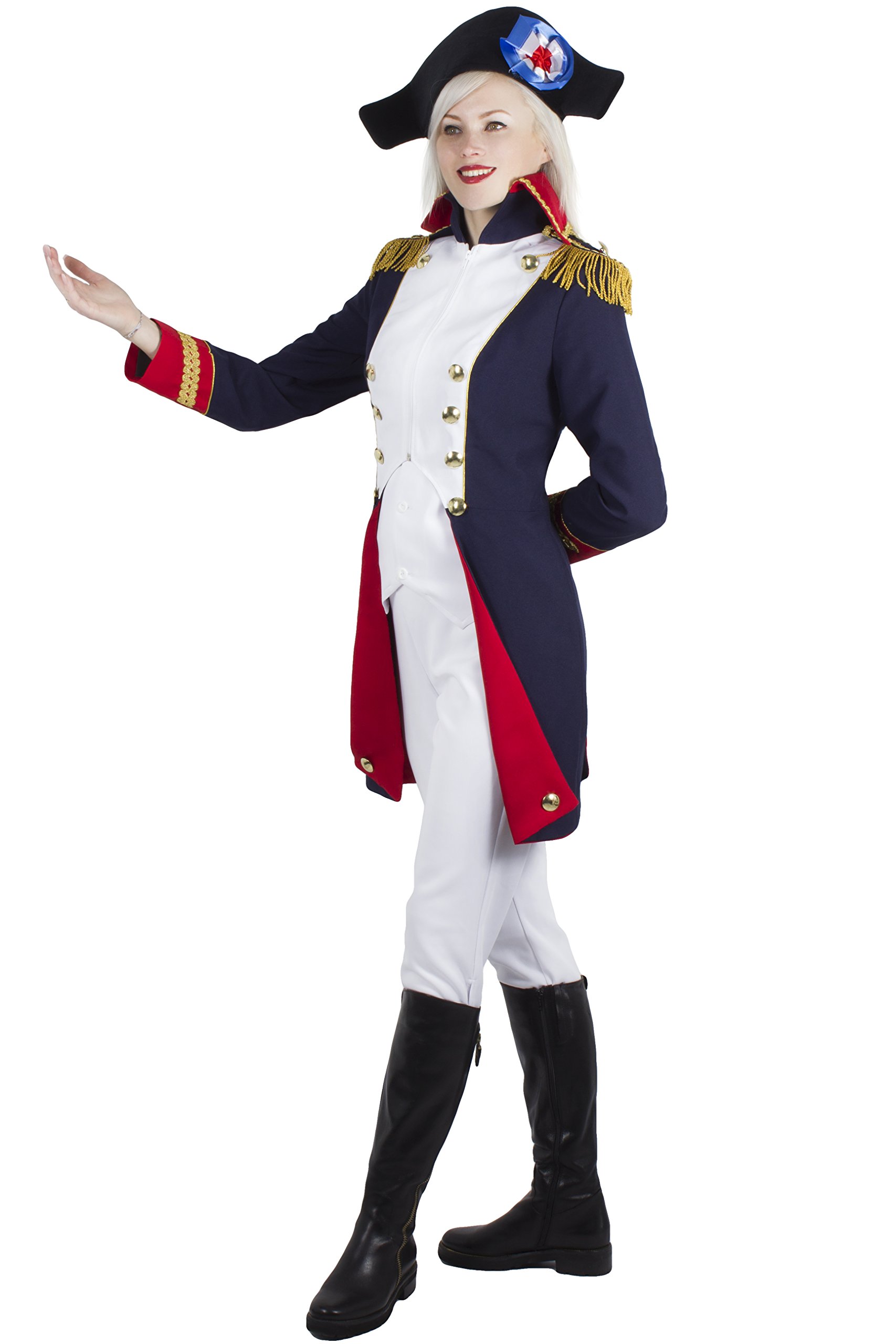 Veste Costume Napoléon M&G Atelier – Bleu Blanc Rouge, Tailles 46-58, Boutons Dorés, Doublure Complète, Style Historique
