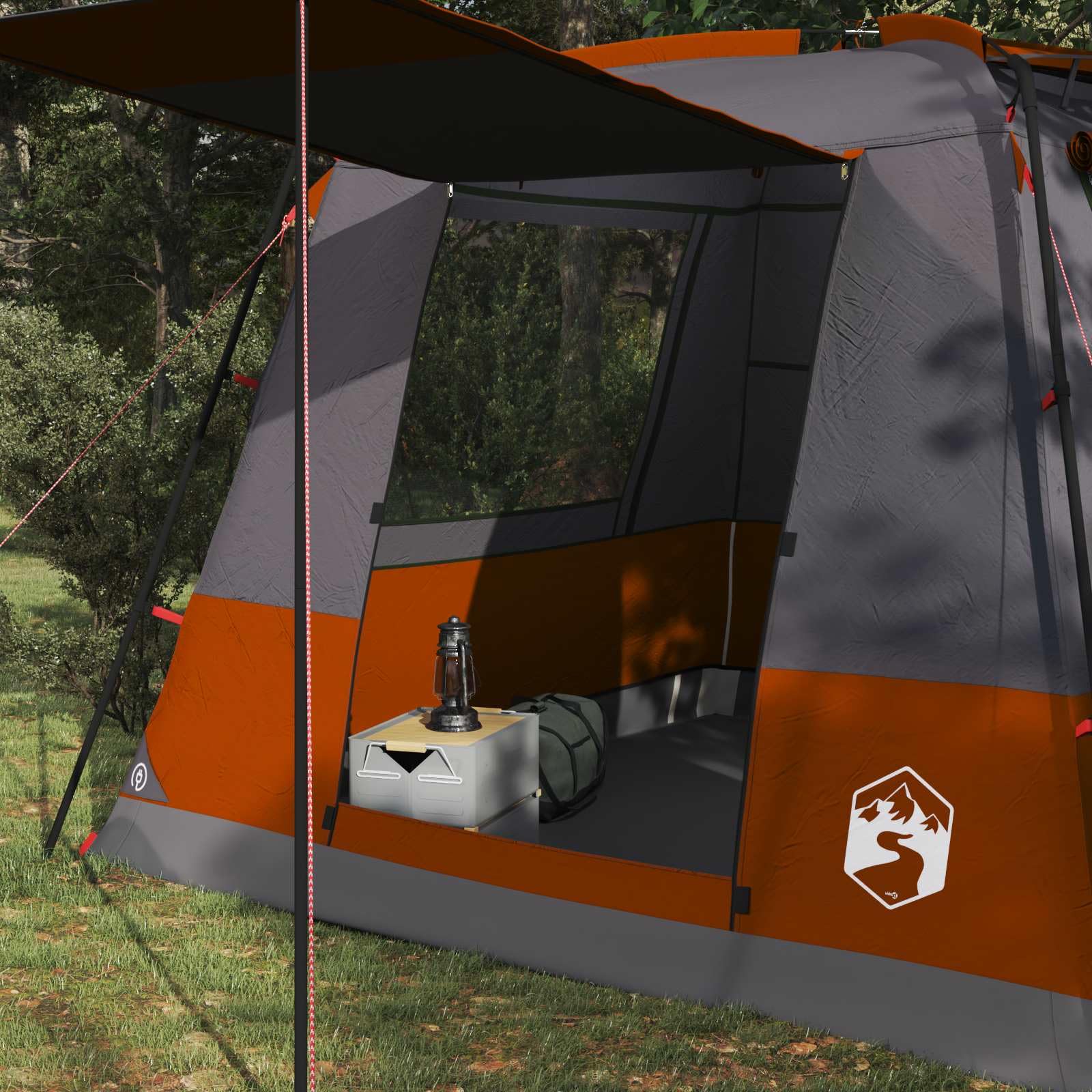 Toilettenzelt Grau und Orange 10 Personen 185T Polyester wasserdicht Camping Outdoor Zelt mit guter Belüftung und Stehhöhe für Familie Trekking Festival Natur
