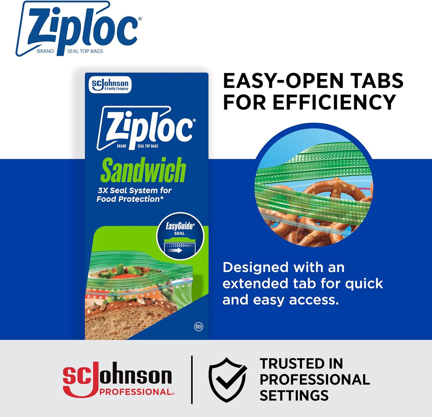 SC Johnson Professional Ziploc Sandwich and Snack Bags, 12 Boxes x 50 Bags, 600 Total Bags