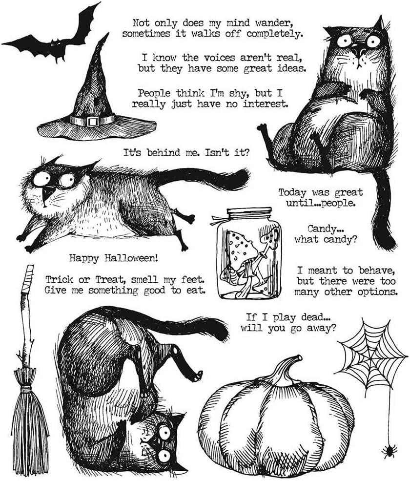 Snarky Cat Halloween - Tim Holtz Cling Mount Stamps - CMS407