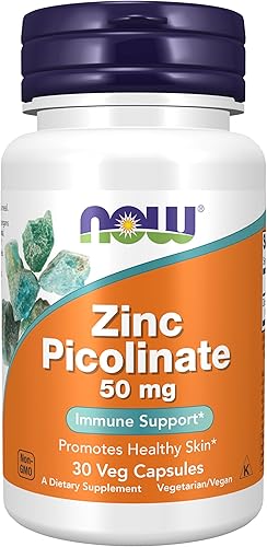 NOW Foods Suplementos, Picolinato de Zinc 50 mg, Apoya las Funciones Enzimáticas*, Apoyo Inmunológico*, 30 Cápsulas Vegetales