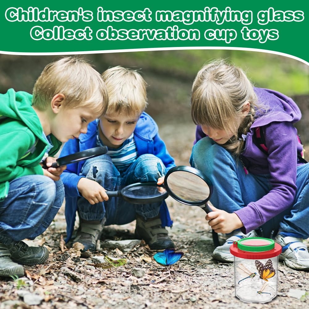 Barattolo Osserva Insetti, 4 Pezzi Scatola d'Ingrandimento per Insetti Portatile con 2 Forbici Pinze Insetti e 2 Pinzette per Bambini Esterni Scienze Educazione Esplorazione e Osservazione