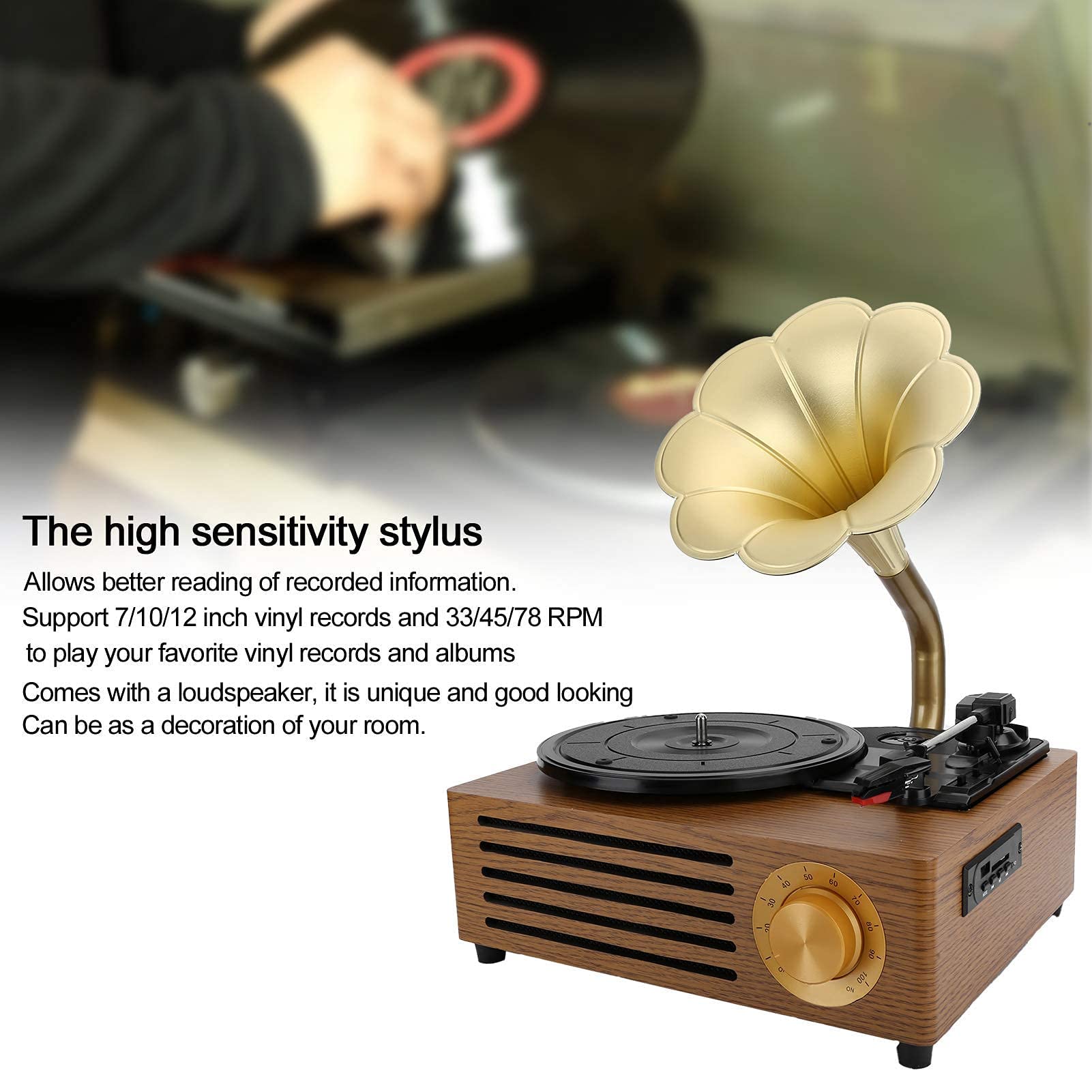 Giradischi retrò, Giradischi in Vinile, Giradischi fonografo Vintage Giradischi Bluetooth 33/45/78 Giri USB/Scheda di Memoria S