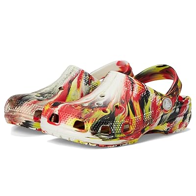 Crocs Kids Classic Marbled Tie Dye Clog (Little Kid/Big Kid) Kids Shoes Varsity Red/Multi Glow in the Dark