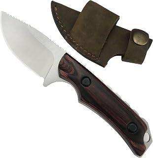 EDC Mini Hunt Hidden Canyon Hunter Full Tang Fixed Blade horizontal Knife, 8Cr13Mov Drop Point, With Stabilized Wood Handles, Leather Sheath pocket knifes for men…, wooden handle - Generies Brands