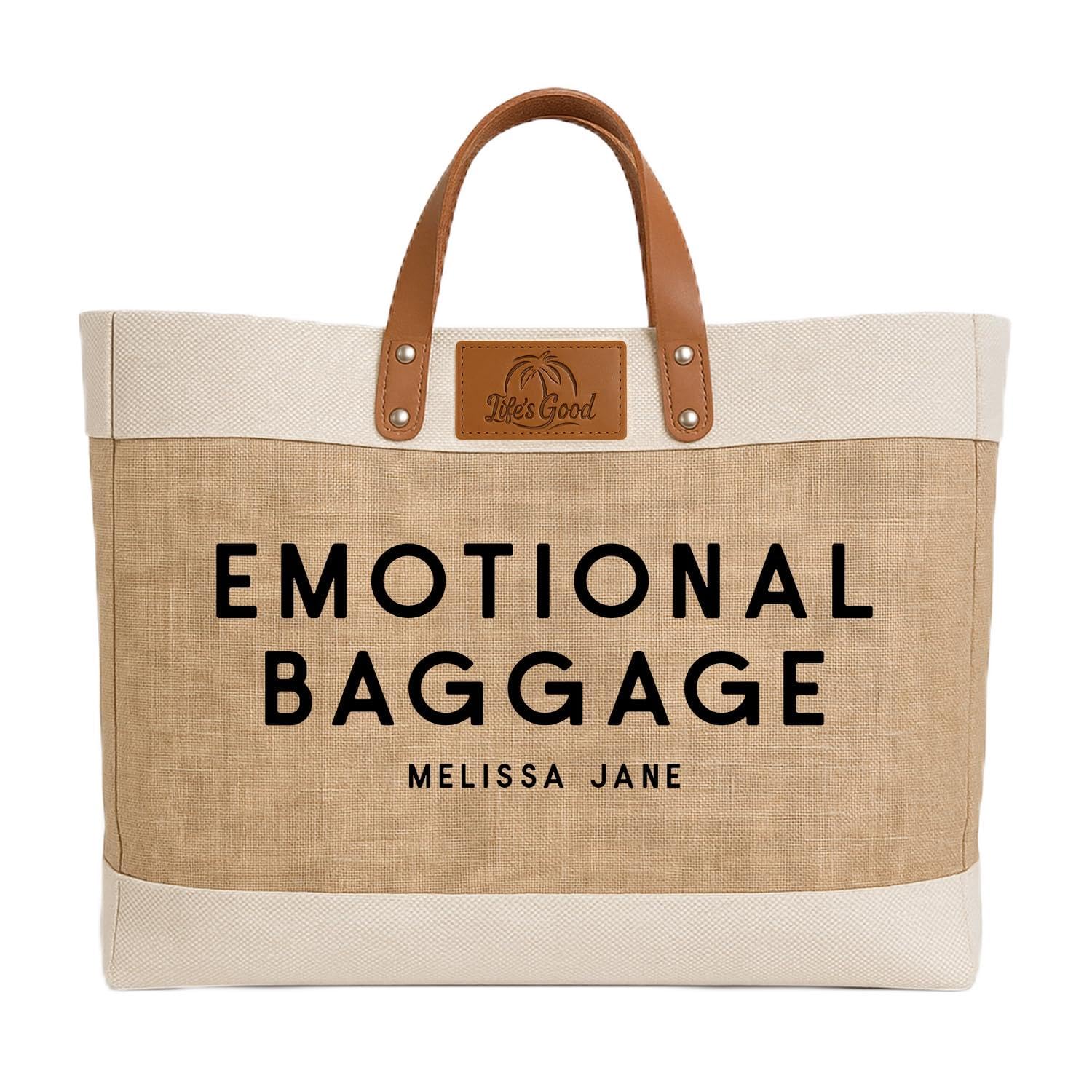 KRAFTYGIFTS Large Beach Tote Bag - Emotional Baggage - Personalised Womens Holiday Handbag - Vacation Carry Shopper - Weekend Bag - LT03