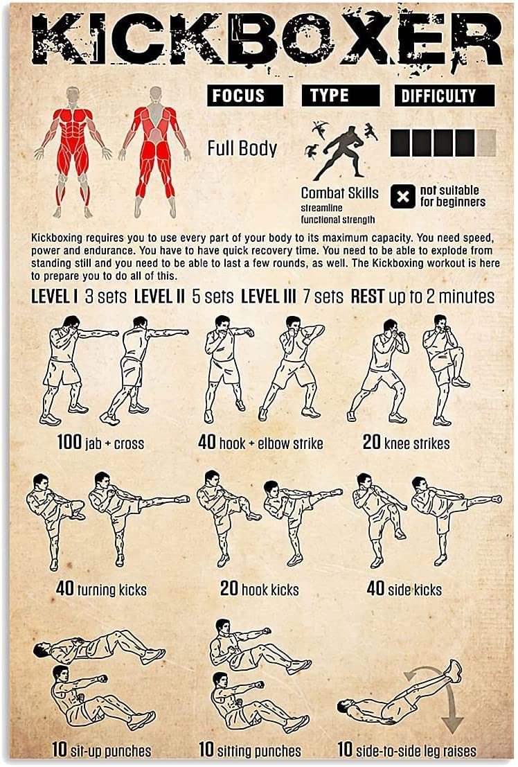rayprint Kickboxer Metal Signs Vintage Gym Decor Taekwondo Knowledge Tin Poster Room Bar Wall Decor Plaque Gift Decoration 8x12 Inches