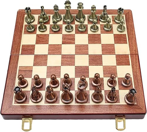 Miniatura 5 de OLOTU Juego de ajedrez portátil de metal con incrustaciones retro profesional juego de ajedrez de alta calidad de palisandro de alta calidad