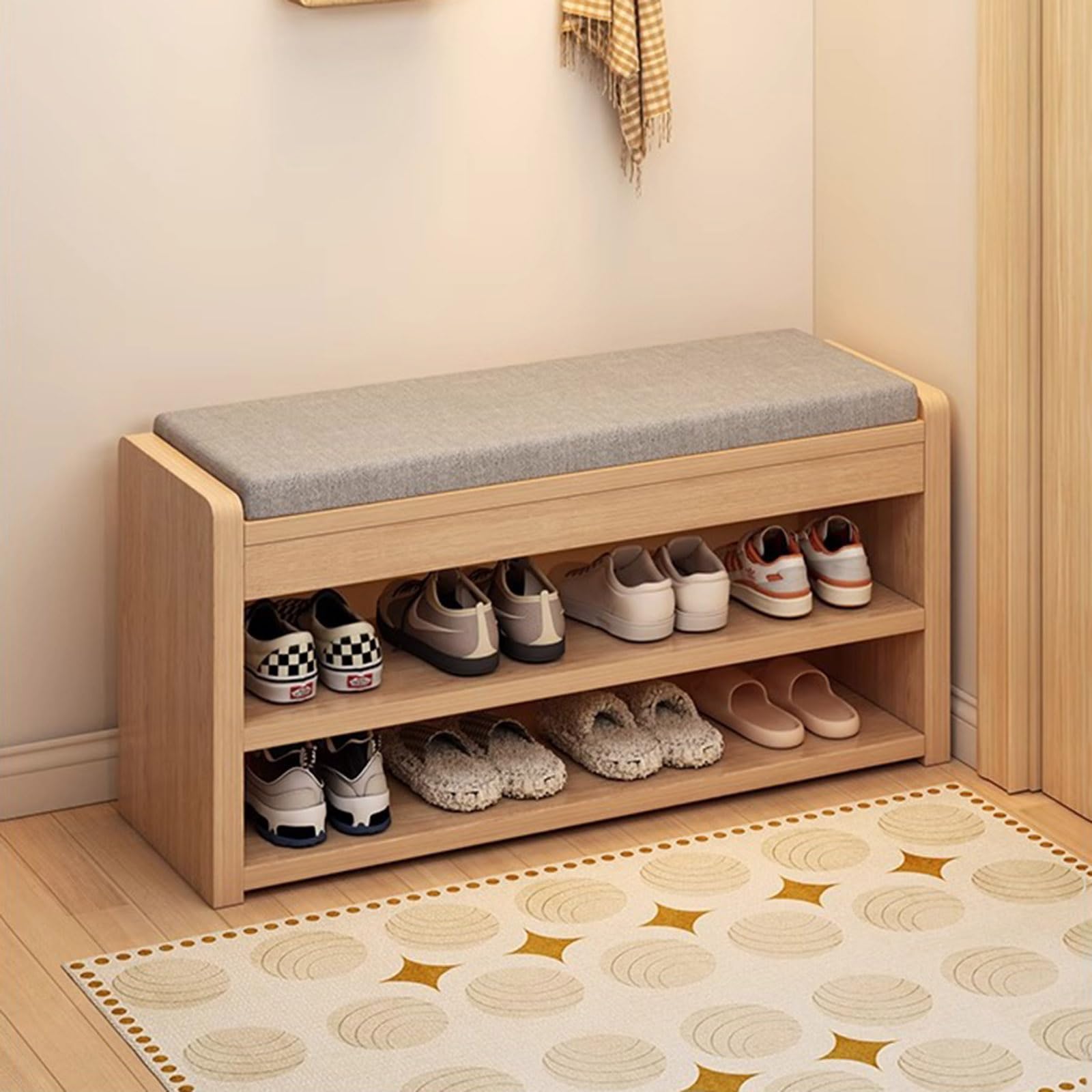 Meuble à chaussures avec banc rembourré doux pour couloir chic