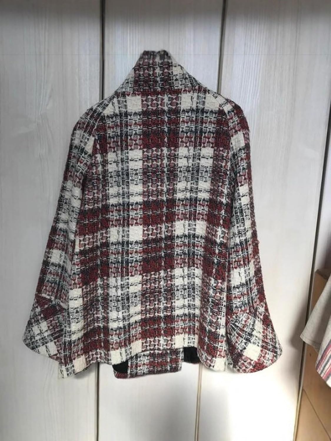 CHARTOU Womens Houndstooth Plaid Wool Trench Pea Coat Winter Dressy Double Breast Stand Collar Tweed Jacket