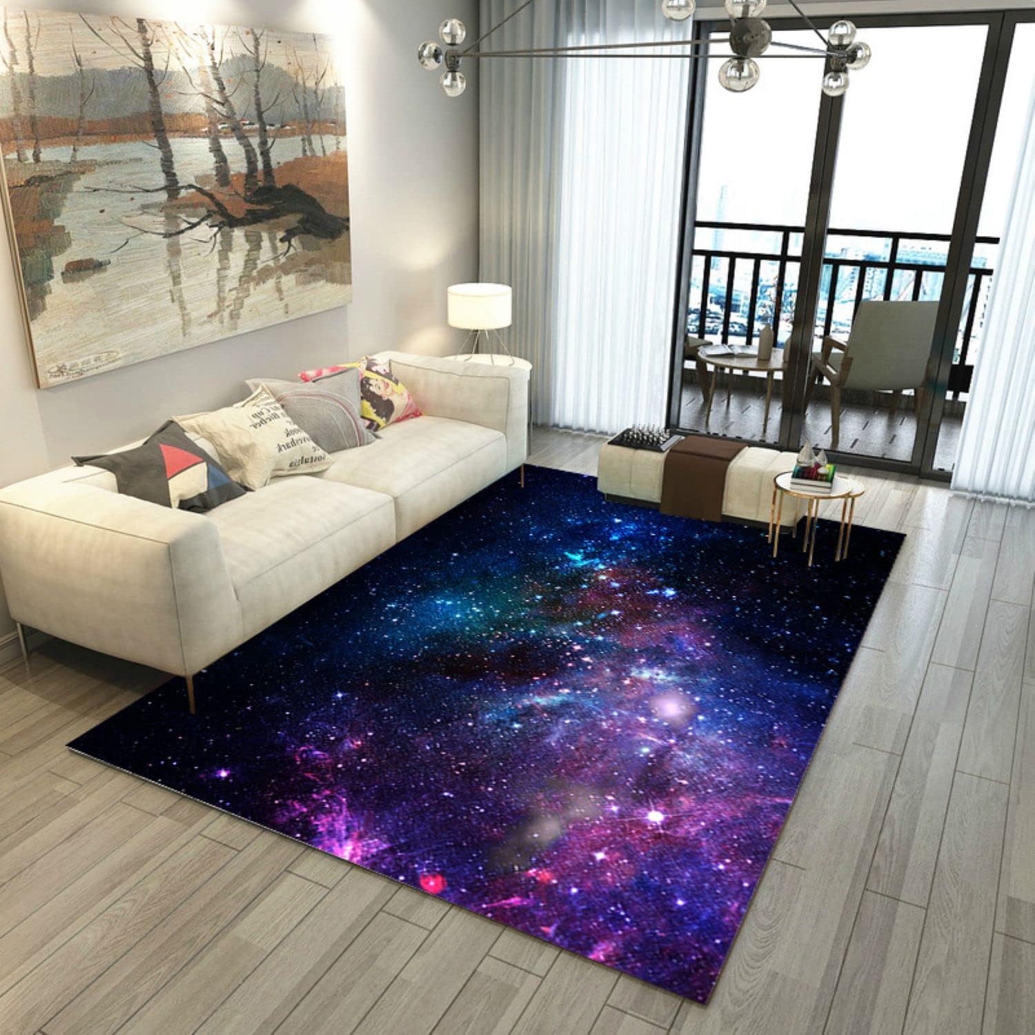 Galaxy Area Rug Purple Blue Starry Sky Carpets for Kids