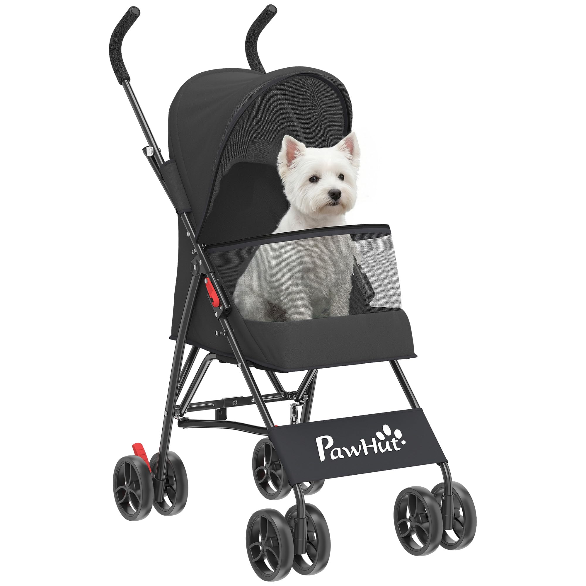PawHut Dog Stroller, Foldable Pet Pram for Miniature Breeds, Cat Dog Stroller with Canopy, 360° Swivel EVA Wheels, Mesh Windows, Brake, Black