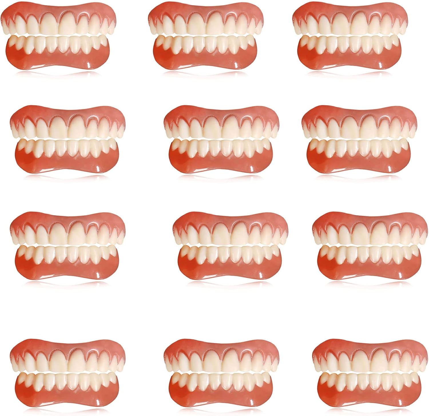 GGOO Dientes Postizos,Dientes Cosméticos,Carillas Dentales para Mandíbula Superior E Inferior,Chapa Falsa De Tono Natural para Arreglo Temporal Sonrisa Segura,12pcs