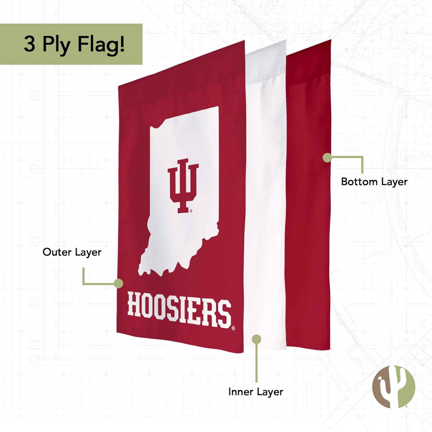 Desert Cactus Indiana University IU Garden Flag – 19 x 12 Inch Indiana Hoosiers Banner, for Outdoor Display and Events (Design F)