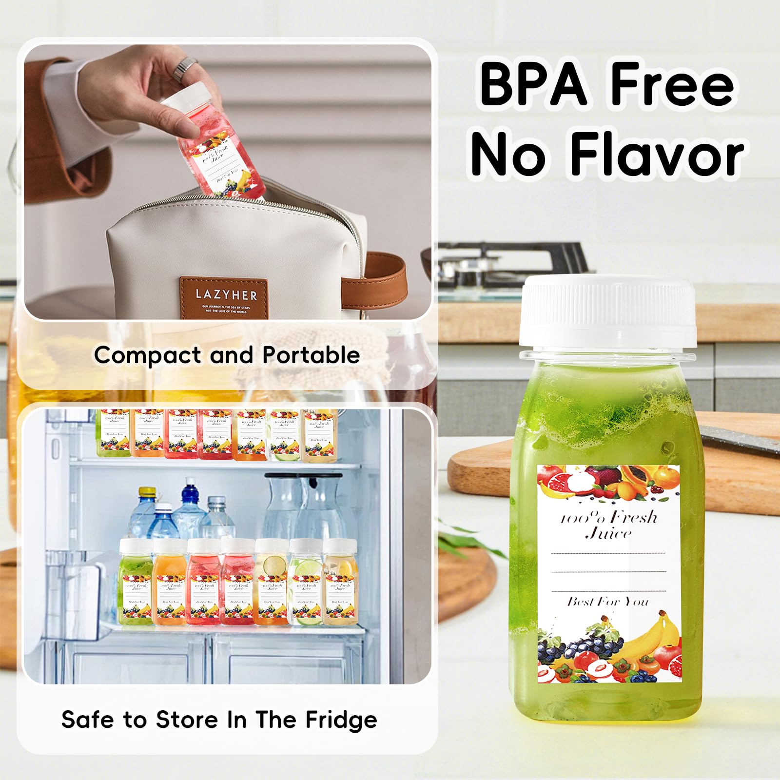 winbest 12 botellas de plástico para jugo con tapas 120 ml Mini Botella de Bebida Vacía Botellas botellas de jugo reutilizables para leche, jugos, batidos, bebidas