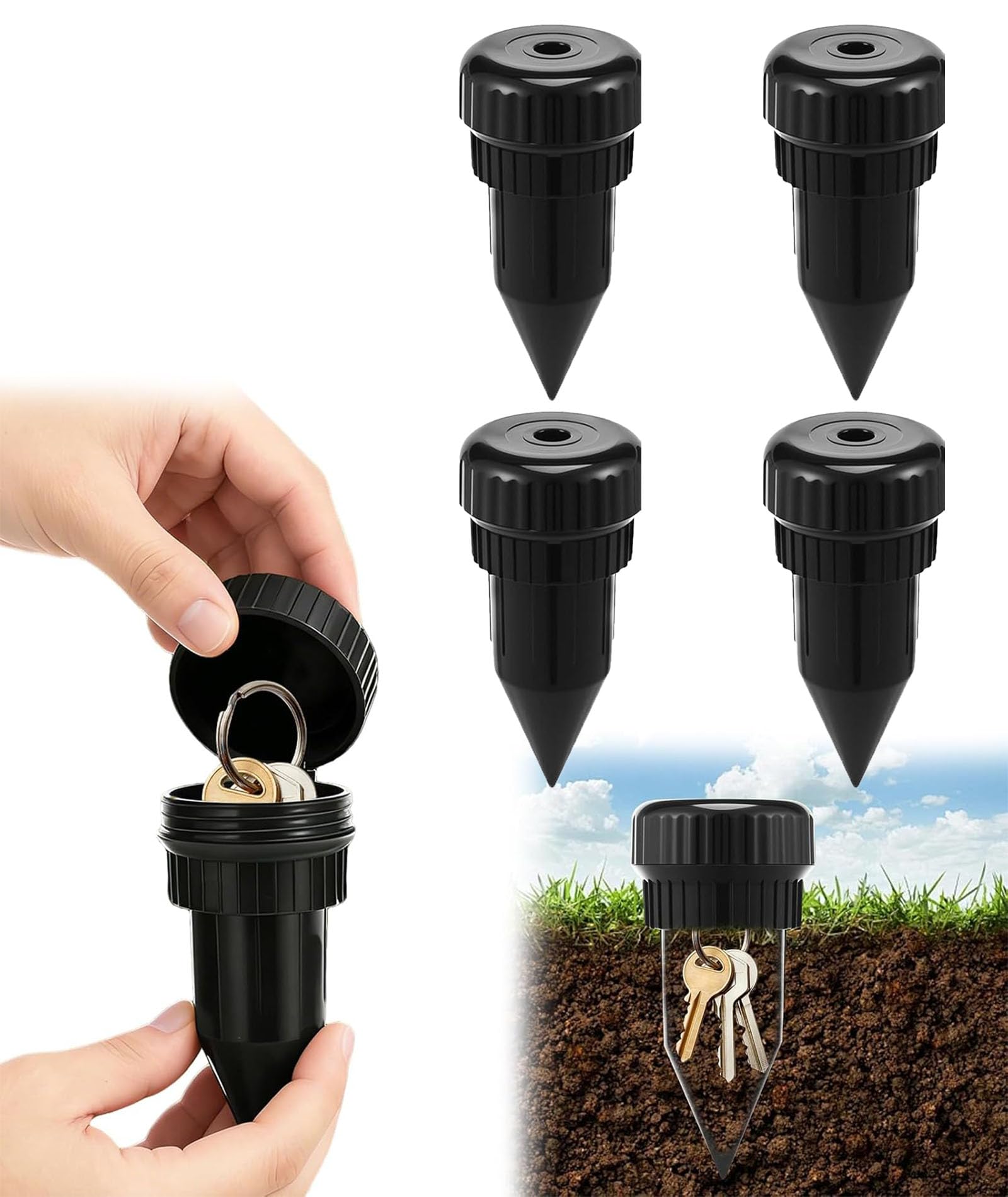 4PCS Key Locker Box Outdoor, Waterproof Key Hider Storage, Realistic Sprinkler Head Design for Garden Lawn Installation, Set of Black Key Holders with Stable Ground Mounting-image-45