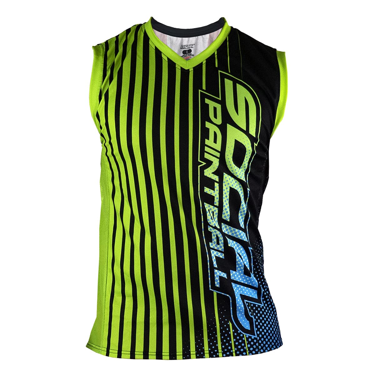 Social Paintball Sleeveless Jersey, Slime Green Blue with Mesh Sides (Large)